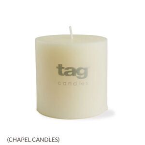 TAG 3" X 3" IVORY CHAPEL CANDLE Pair. 2 candle. More available